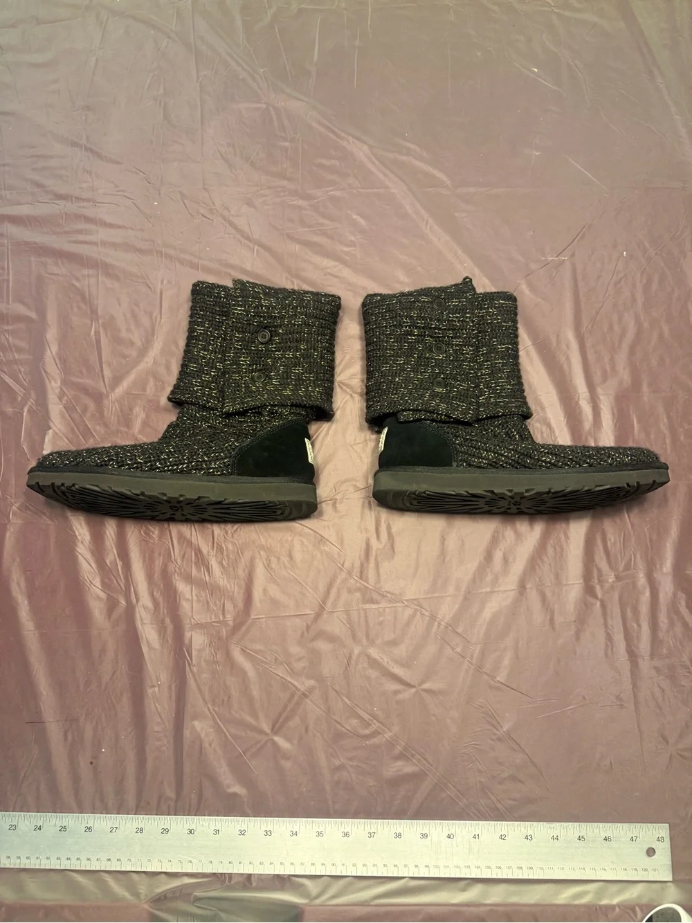 NIB UGG W CLASSIC CARDY KNITTED BLACK METALLIC GOLD WINTER BOOTS WOMEN'S 9 $150